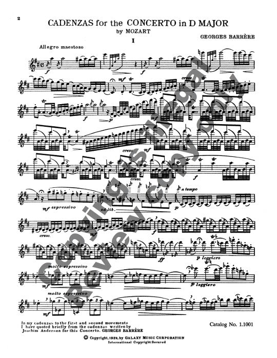 Barrere, G :: Mozart: Cadenzas for Concerto in D Major (K. 314K)