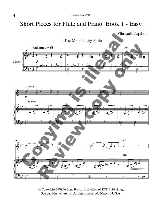 Aquilanti, G :: Short Pieces for Flute and Piano Book 1: Easy