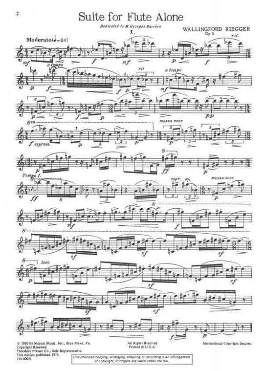 Riegger, W :: Suite for Flute Alone op. 8