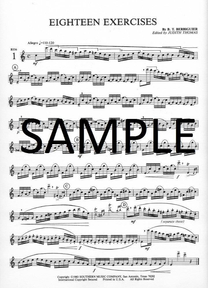 Berbiguier, BT :: 18 Exercises for Flute