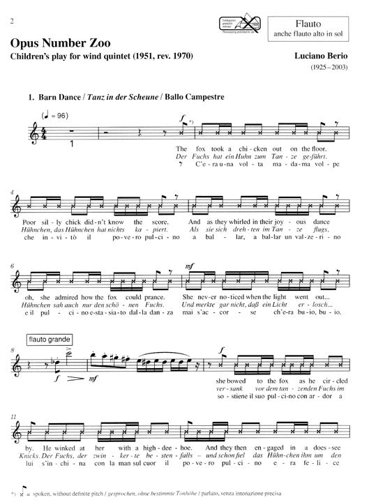 Berio, L :: Opus Number Zoo: Children's play for wind quintet