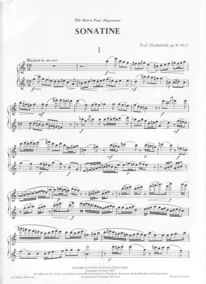 Hindemith, P :: Sonatine (In Canon Style)