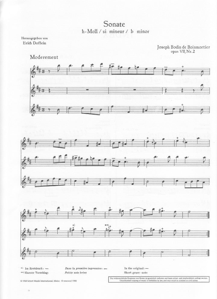 Boismortier, JB :: 6 Sonatas op. 7 For 3 Flutes, Vol. 1