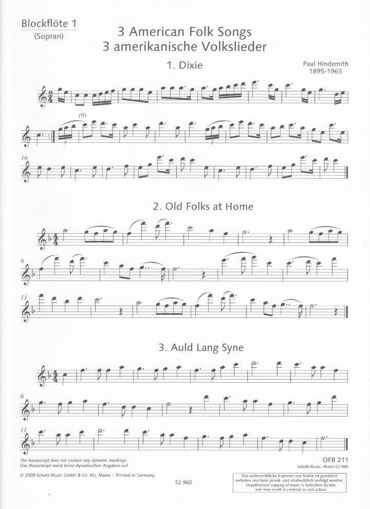 Hindemith, P :: 3 American Folksongs
