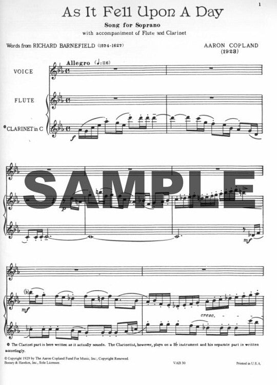 Copland, A :: As It Fell Upon A Day