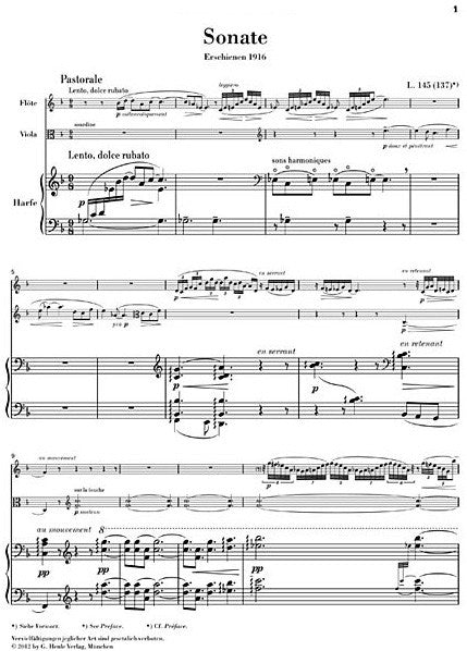 Debussy, C :: Sonate fur Flote, Viola, und Harfe