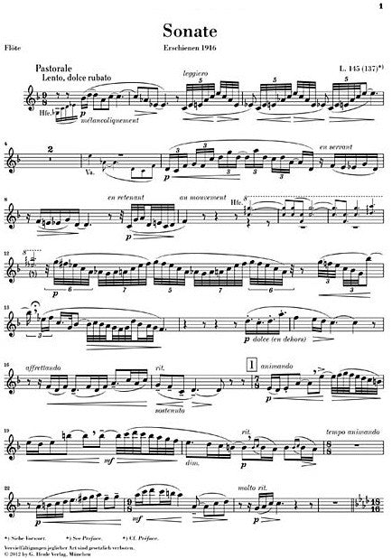 Debussy, C :: Sonate fur Flote, Viola, und Harfe