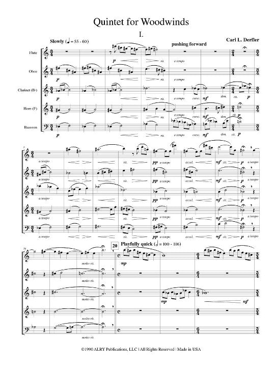 Derfler, C :: Quintet for Woodwinds