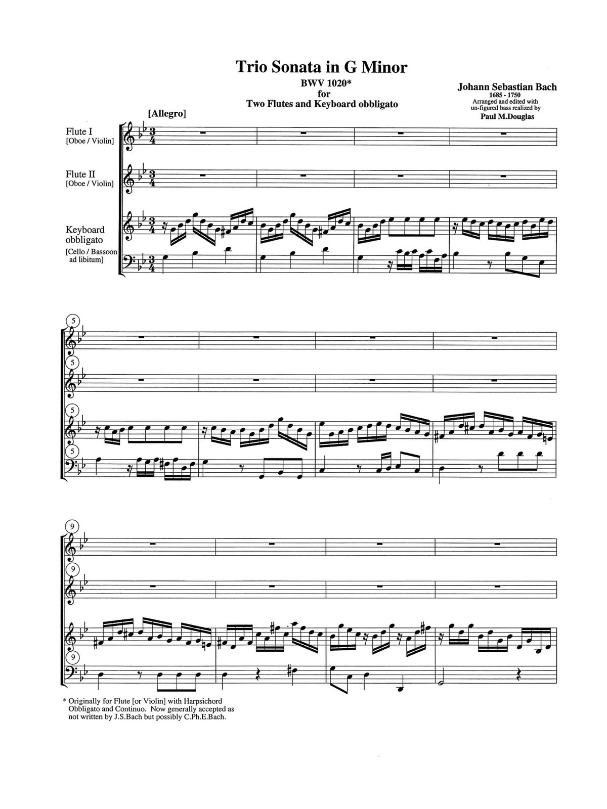 Bach, JS :: Trio Sonata in G minor (BWV 1020)