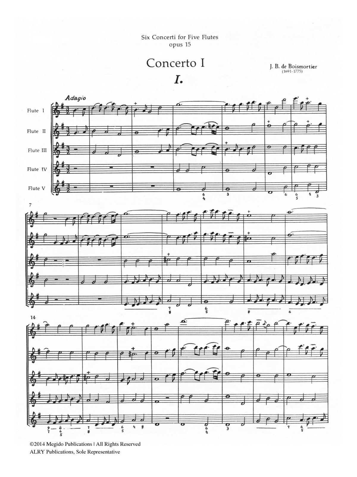 Boismortier, JB :: Six Concerti for Five Flutes, Op. 15 - Volume I: Concerti 1-3