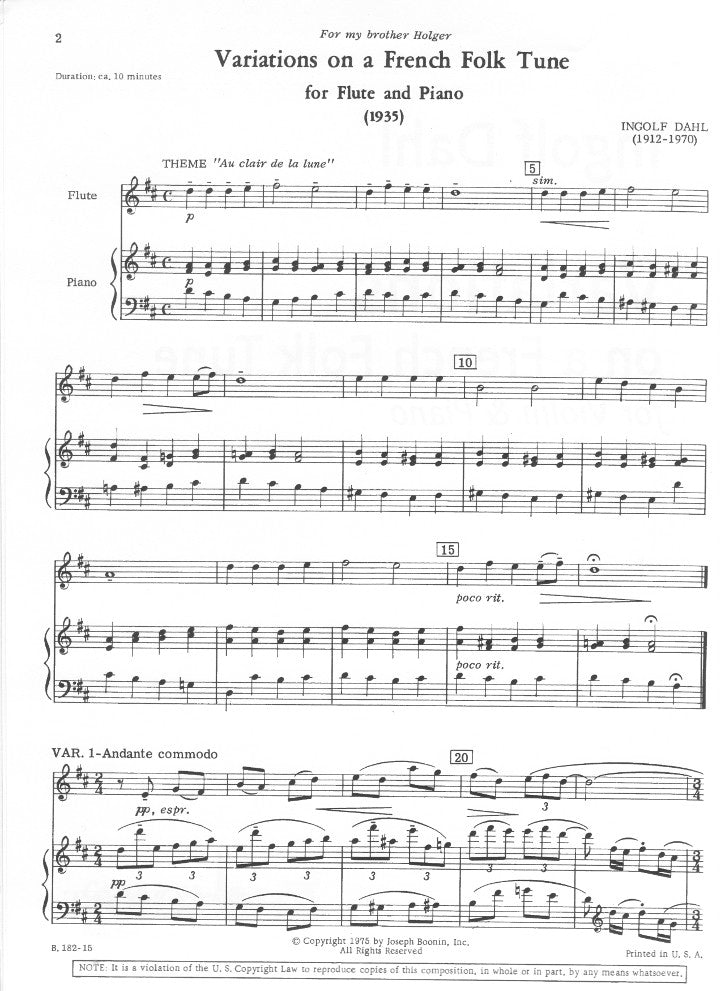 Dahl, I :: Variations on a French Folk Tune