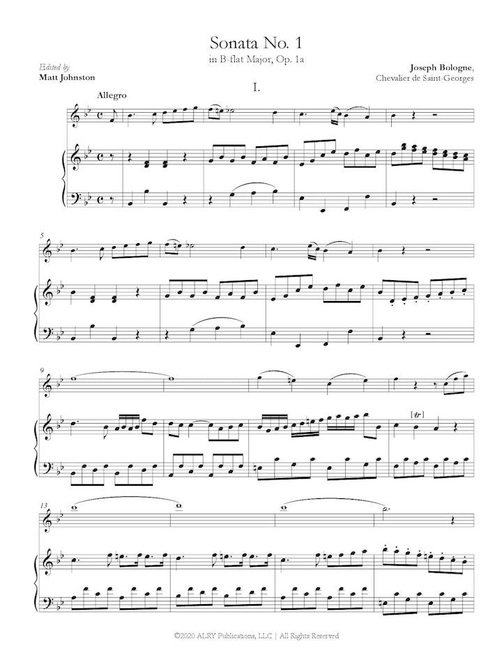Bologne, J :: Sonata No. 1 in B-flat Major, Op. 1a