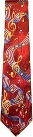 Neck Tie - Red with Treble Clef and Notes