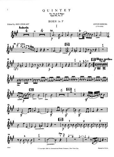Reicha, A :: Quintet No. 16 in D major, op. 99, No. 4