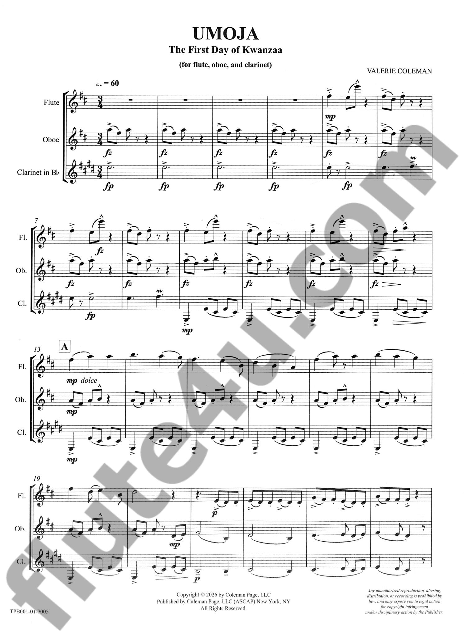 Coleman, V :: Umoja (for flute, oboe, and clarinet)