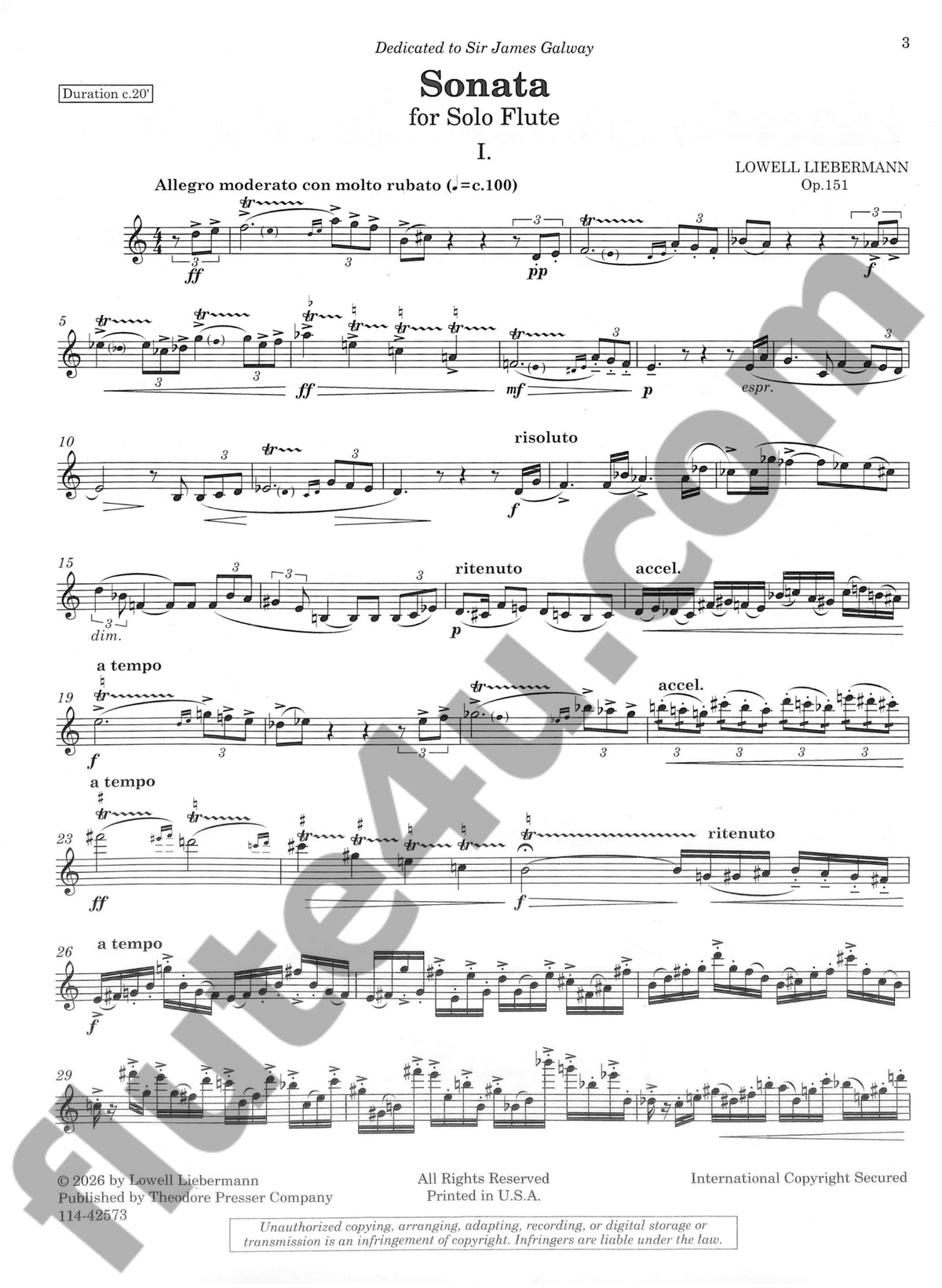Liebermann, L :: Sonata for Solo Flute op. 151