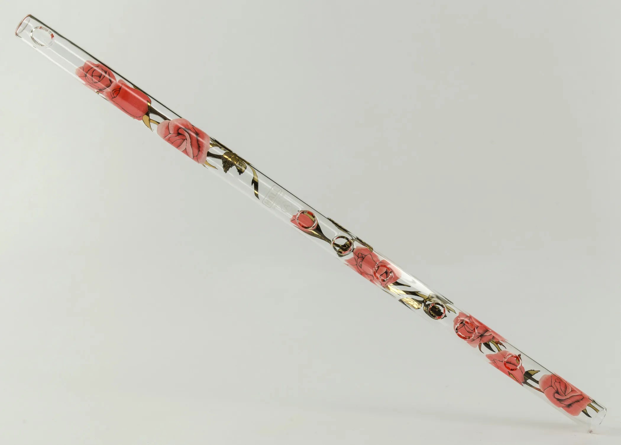 Red Rose with Gold Leaf Hall Crystal Flute