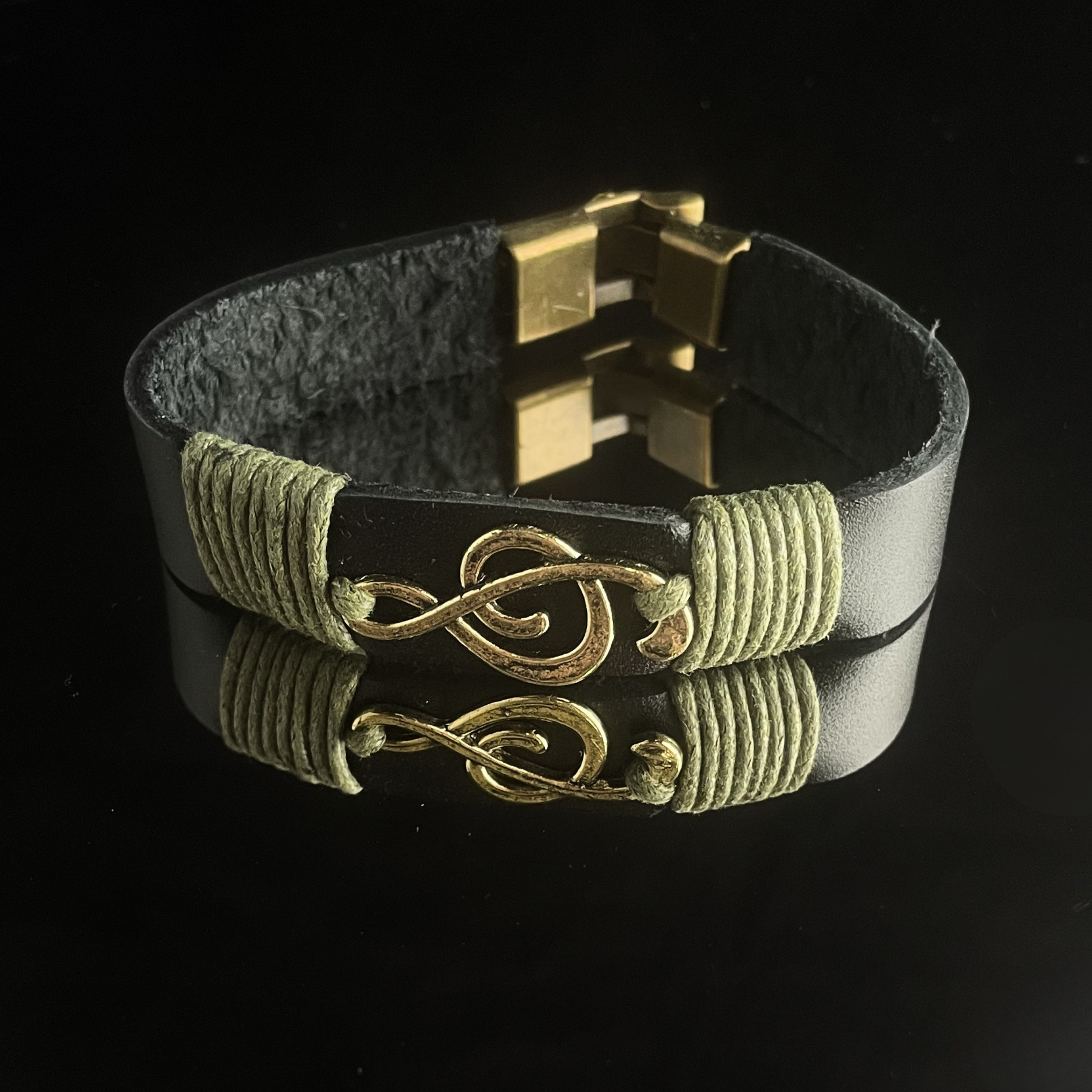 Bracelet - Green Leather Treble Clef