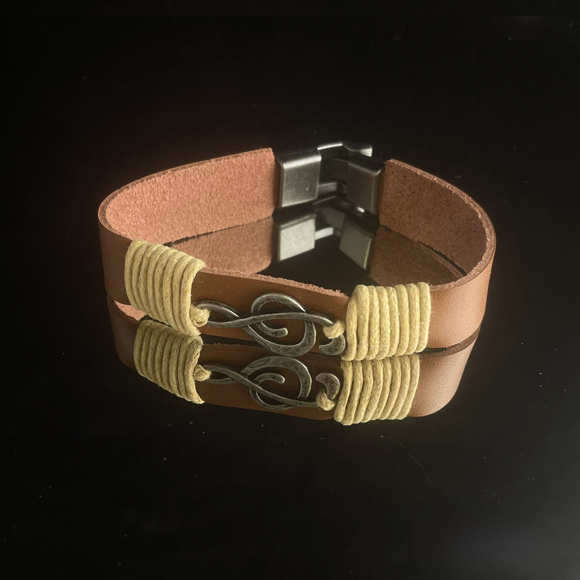 Bracelet - Brown Leather Treble Clef
