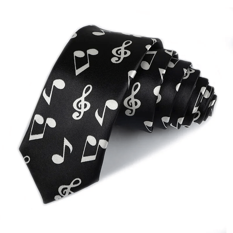 Neck Tie - Wide Black with White Music Notes
