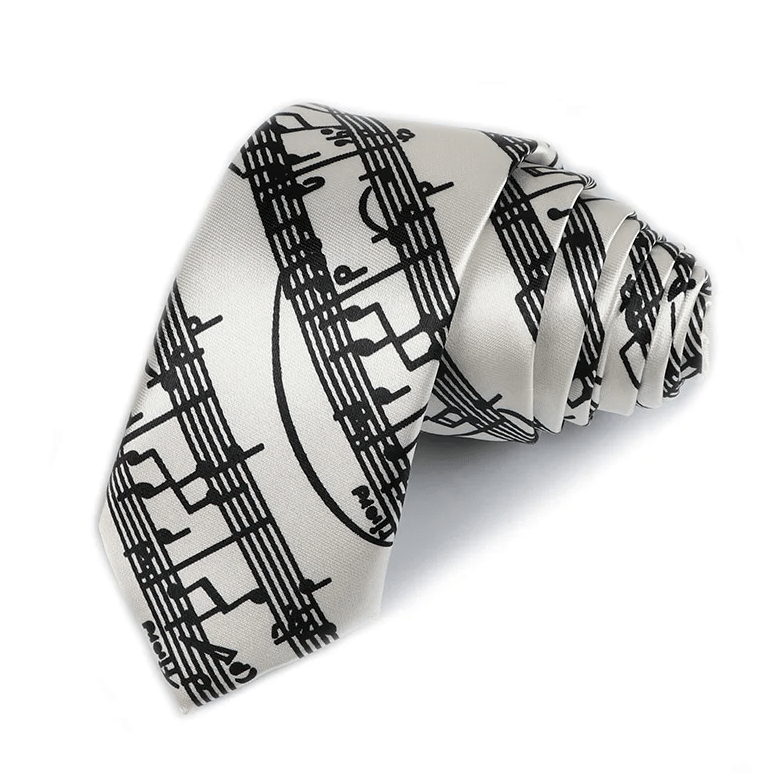 Neck Tie - Wide White with Black Manuscript