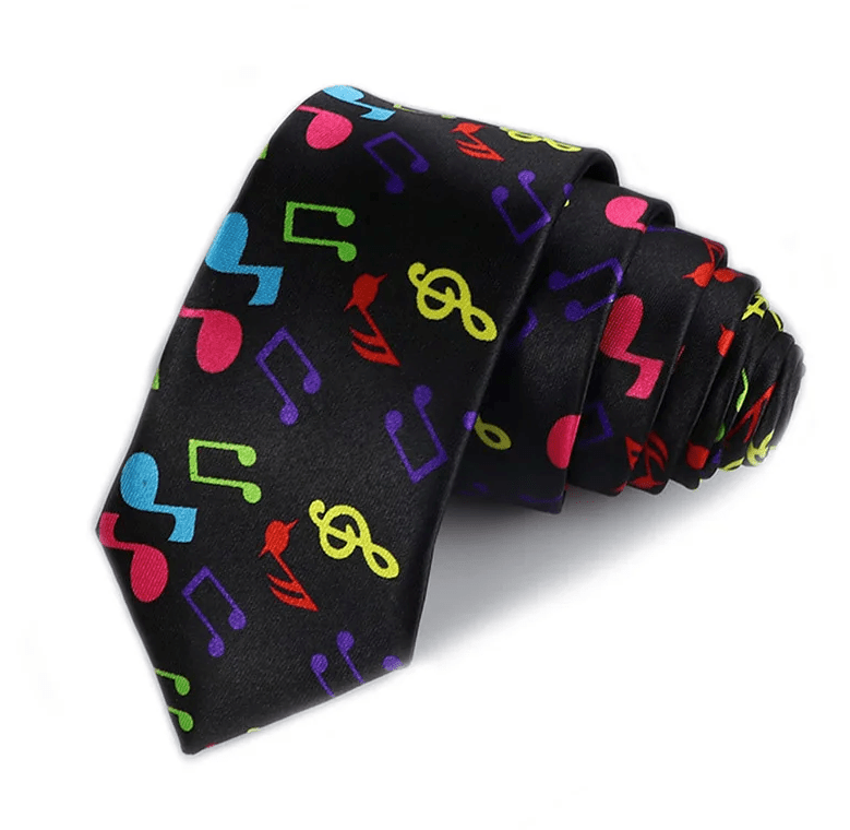 Neck Tie - Wide Black with Multicolor Music Notes