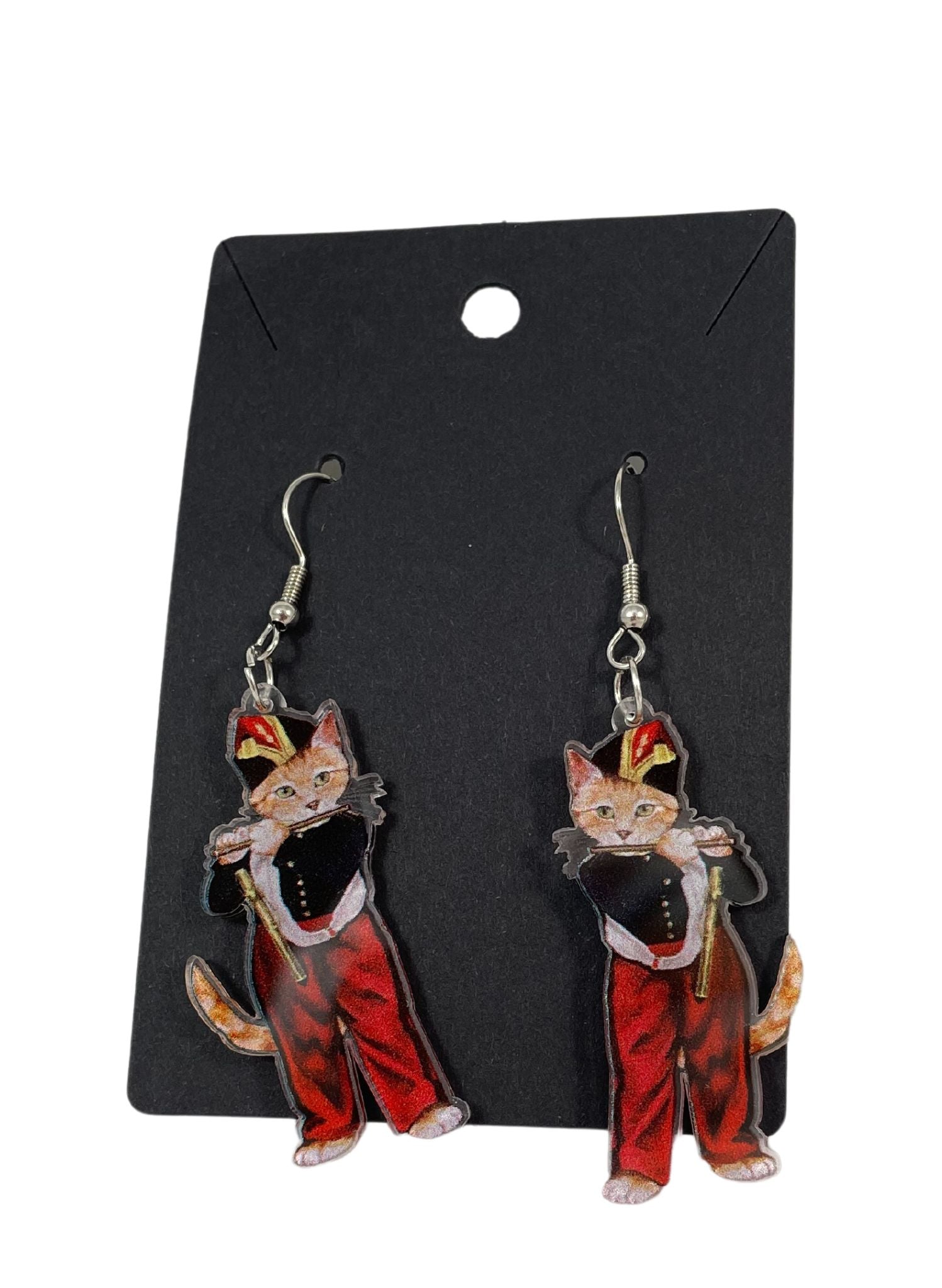 Earrings - Acrylic Cat with Flute