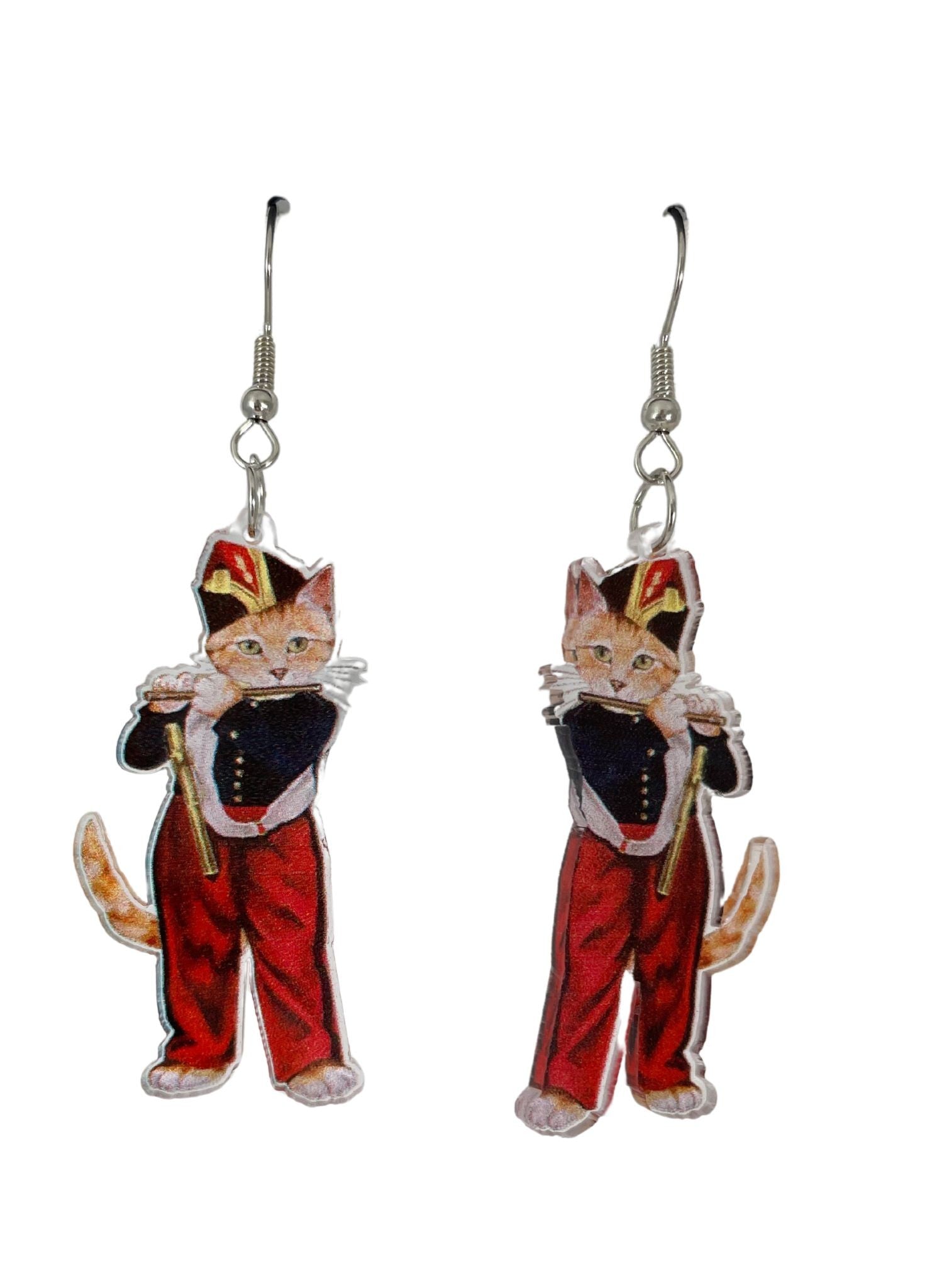 Earrings - Acrylic Cat with Flute