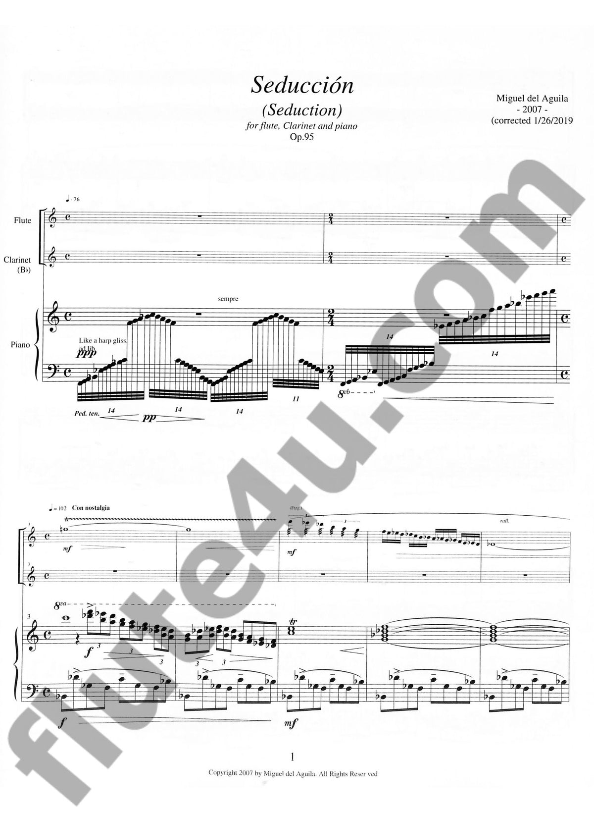 del Aguila, M :: Seduccion (flute, clarinet, piano)
