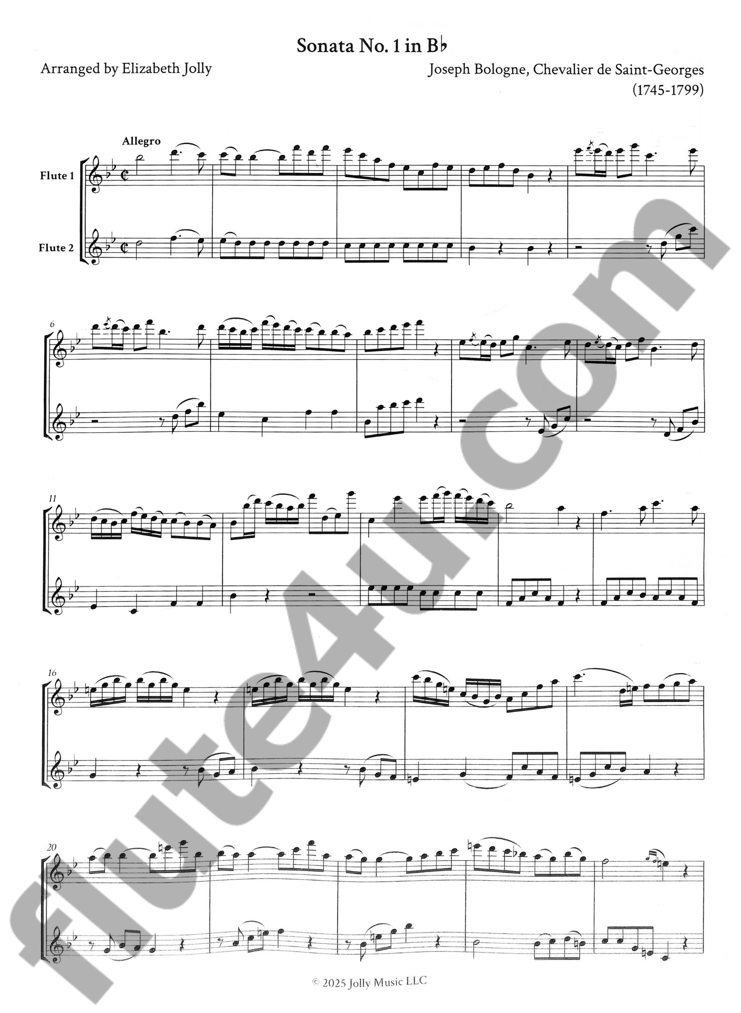 Bologne, J :: Six Sonatas for Two Flutes, Vol. 1