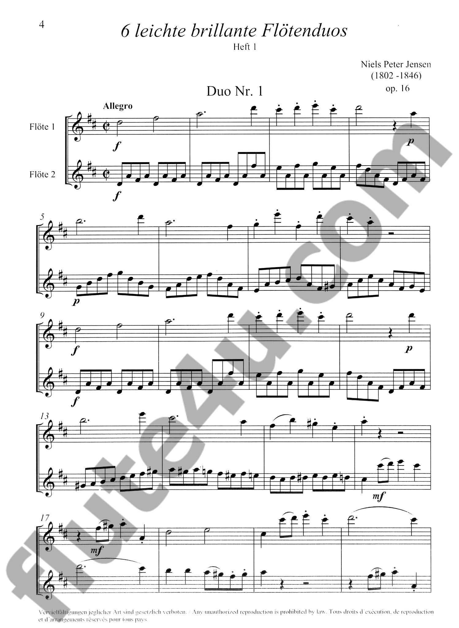 Jensen, NP :: 6 leichte brillante Flotenduos [6 easy brilliant flute duos] Op. 16, Band 1