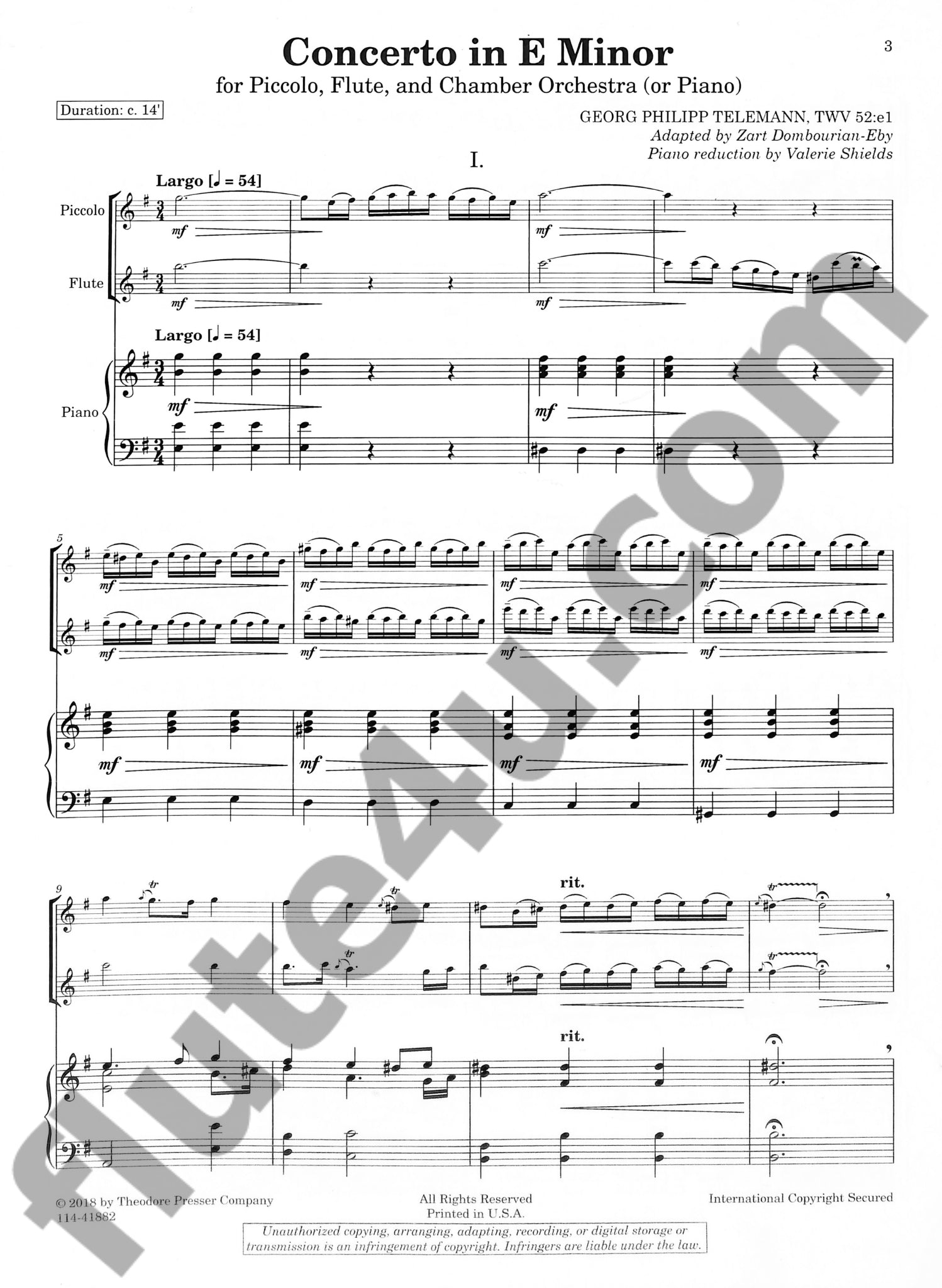 Telemann, GP :: Concerto in E Minor TWV 52:e1
