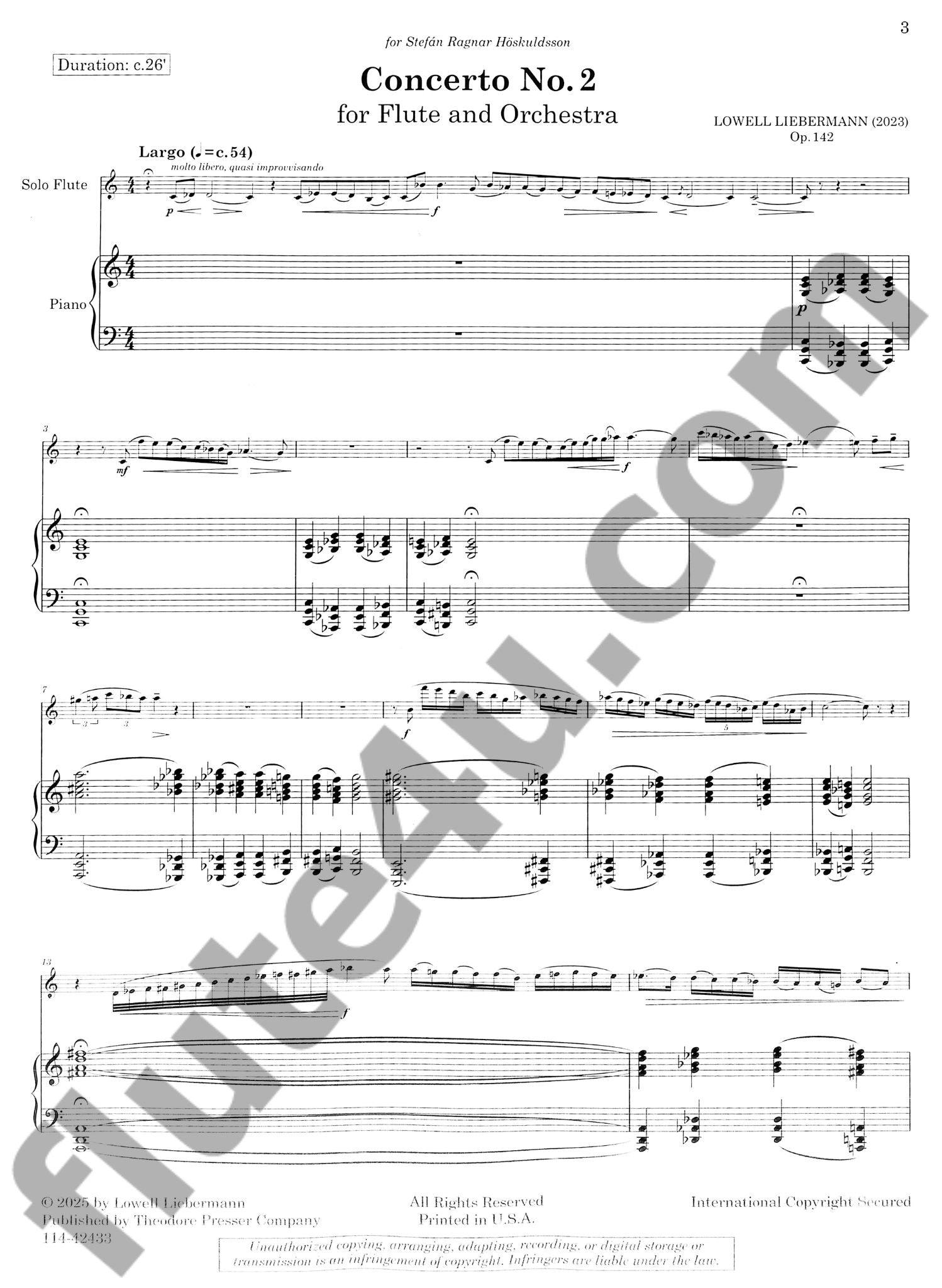 リーバーマン　フルート協奏曲　スコア Liebermann, L :: Concerto No. 2, op. 142