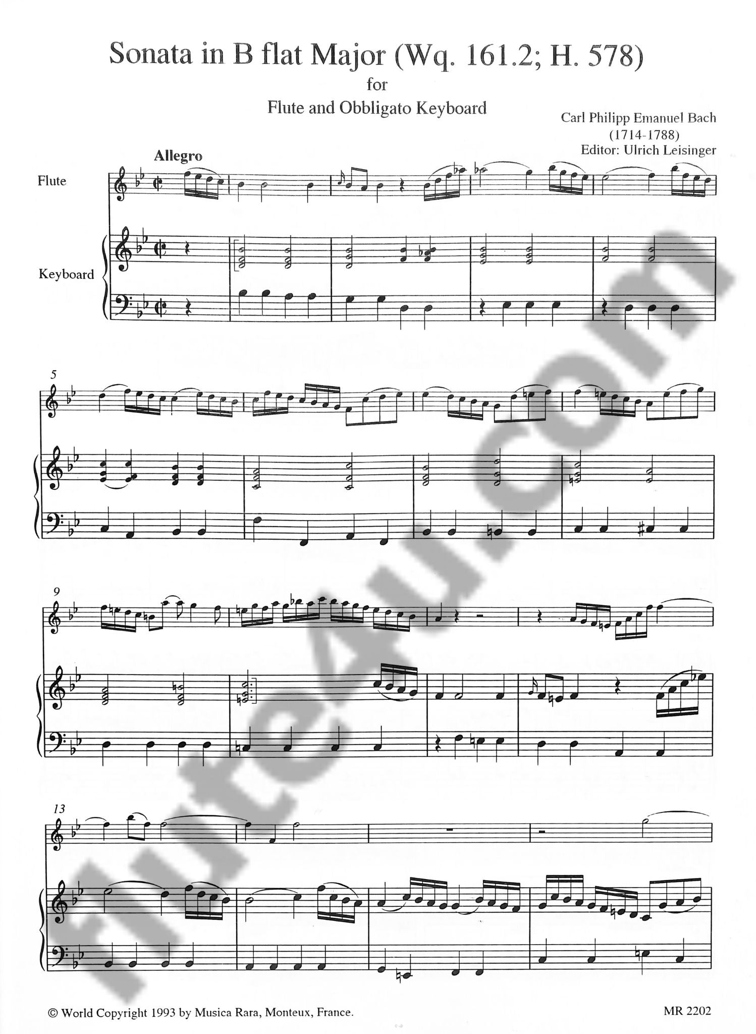 Bach, CPE :: Sonata in B flat Major Wq. 161.2/H. 578