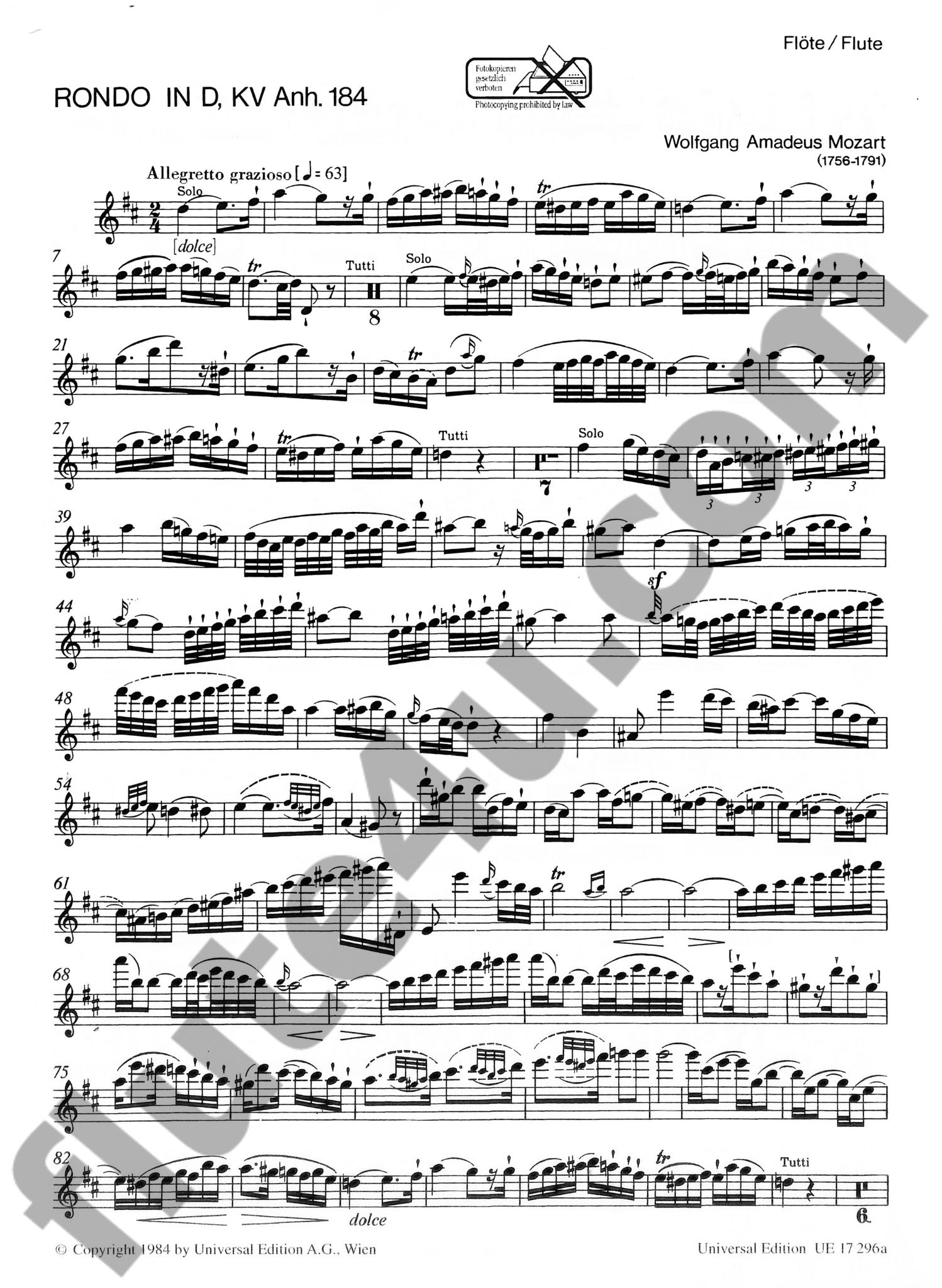Mozart, WA :: Rondo in D, KV Anhang 184