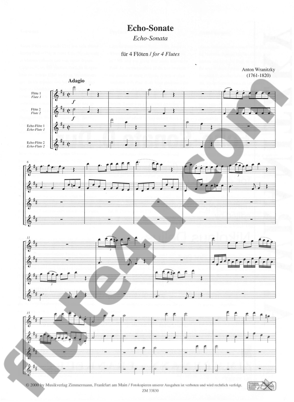 Wranitzky, A :: Echo-Sonate D-Dur [Echo-Sonata in D Major]