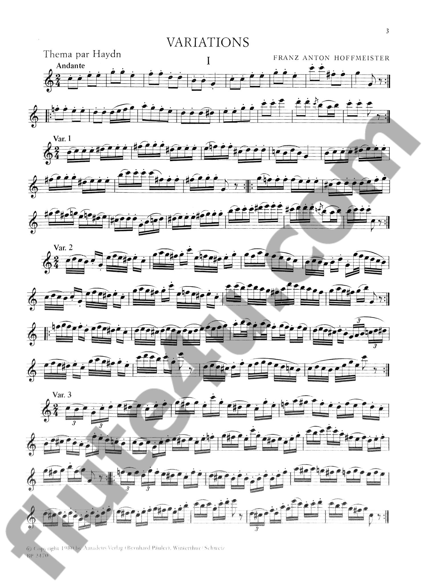 Hoffmeister, FA :: Variation sur airs et themes d'Haydn et Mozart ou Etude pour la Flute [Variations on  Themes of Haydn and Mozart or Etude for flute]