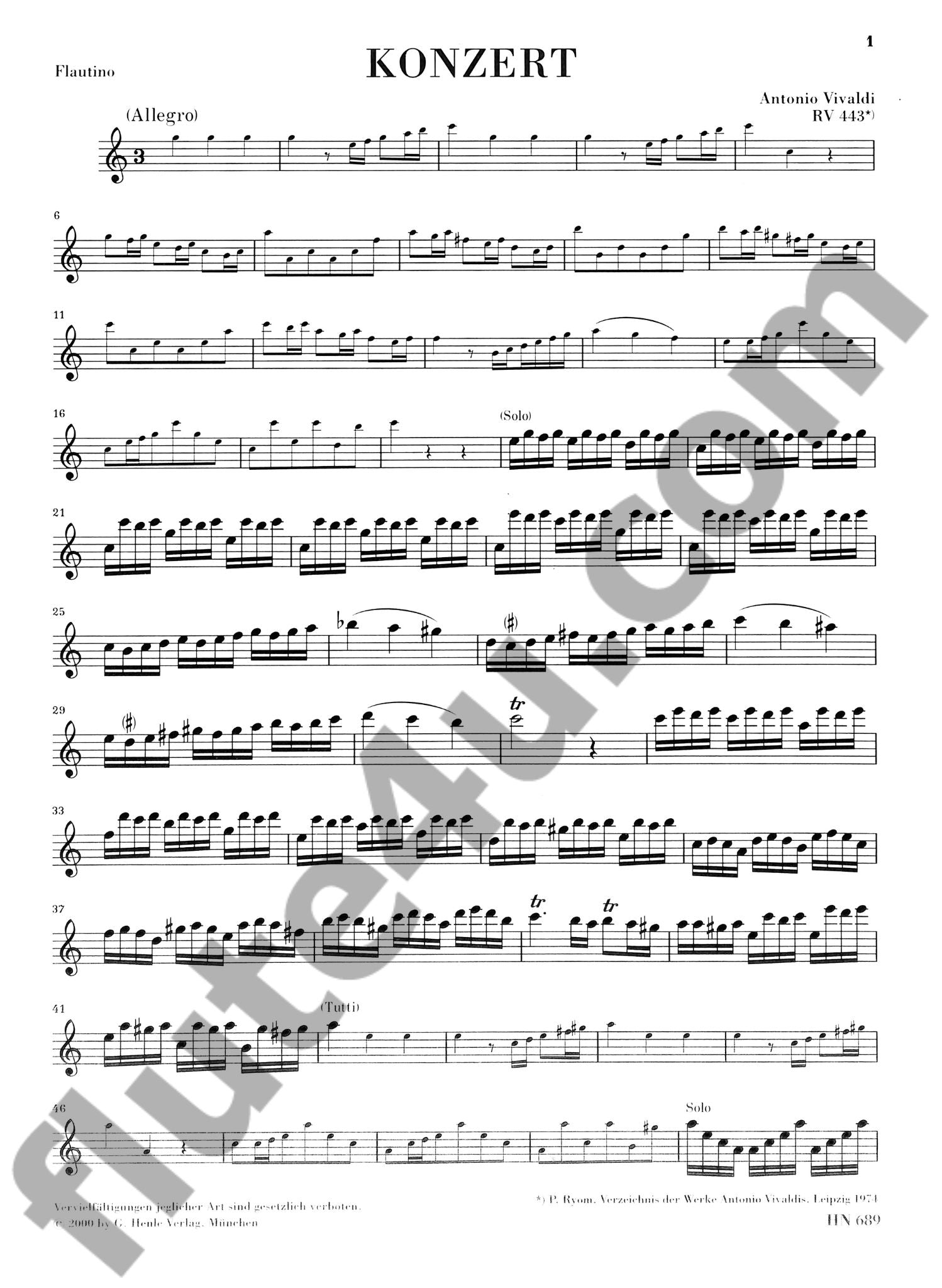 Vivaldi, A :: Flautinokonzert C-dur RV 443 [Piccolo Concerto in C Major RV 443]