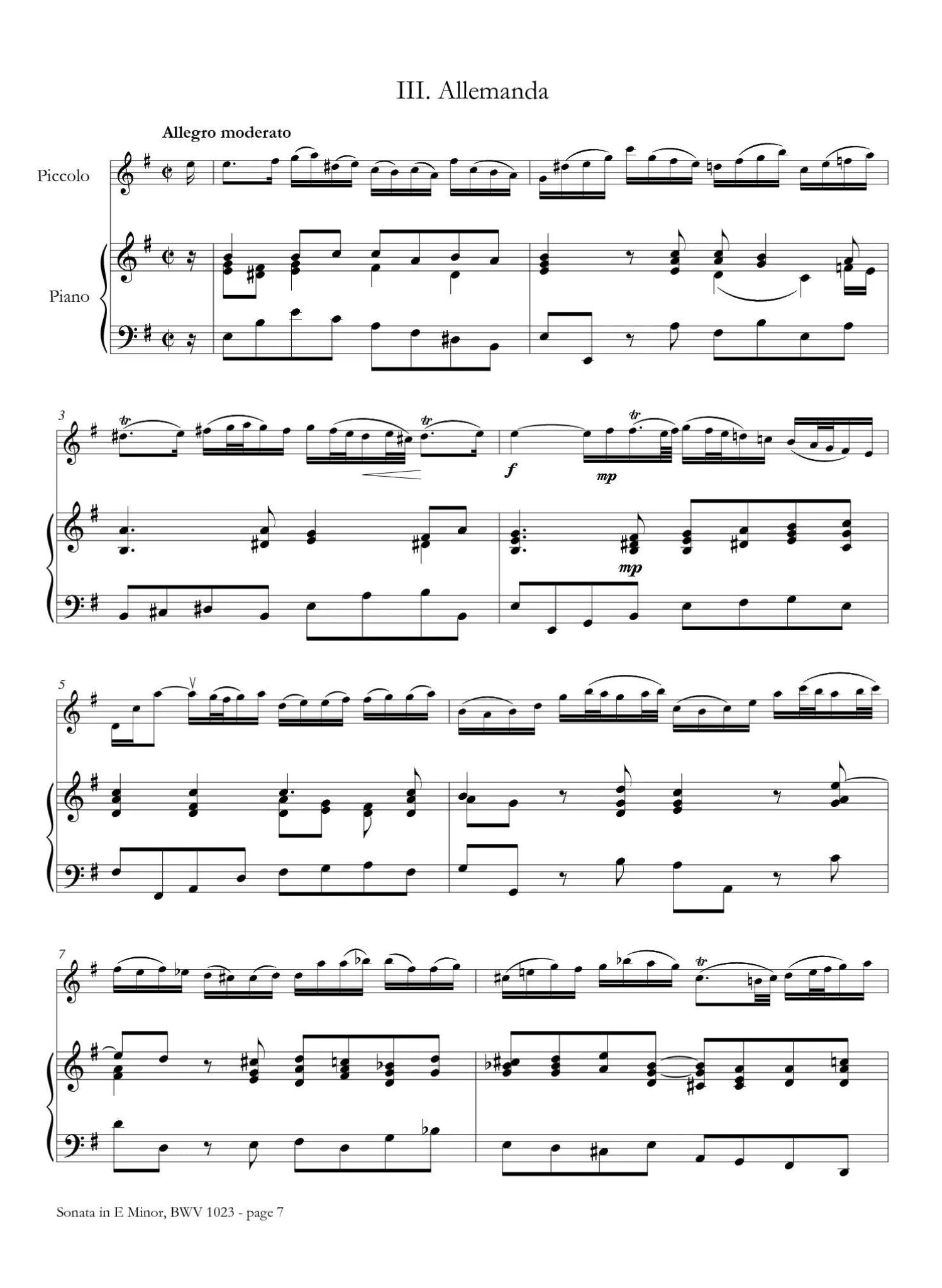 Bach, JS :: Sonata in E Minor, BWV 1023