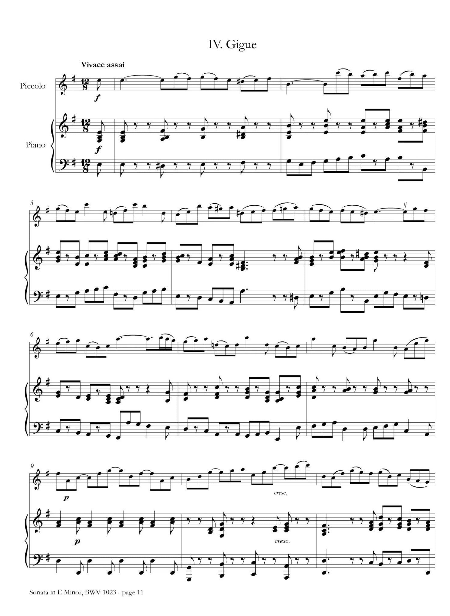 Bach, JS :: Sonata in E Minor, BWV 1023