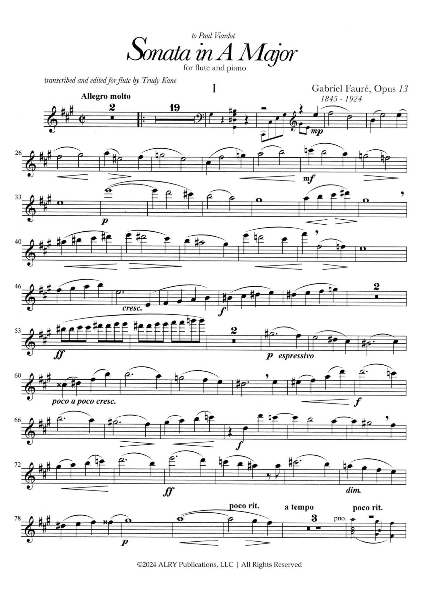 Faure, G :: Sonata in A Major, Opus 13