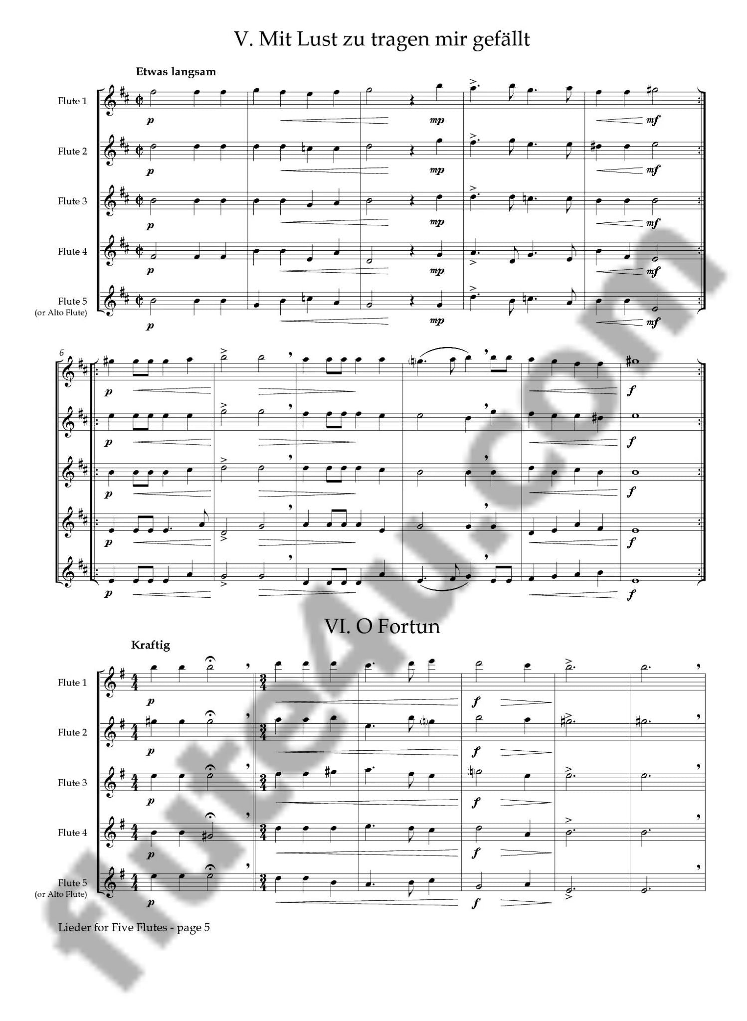 Schein, JH :: Lieder for Five Flutes