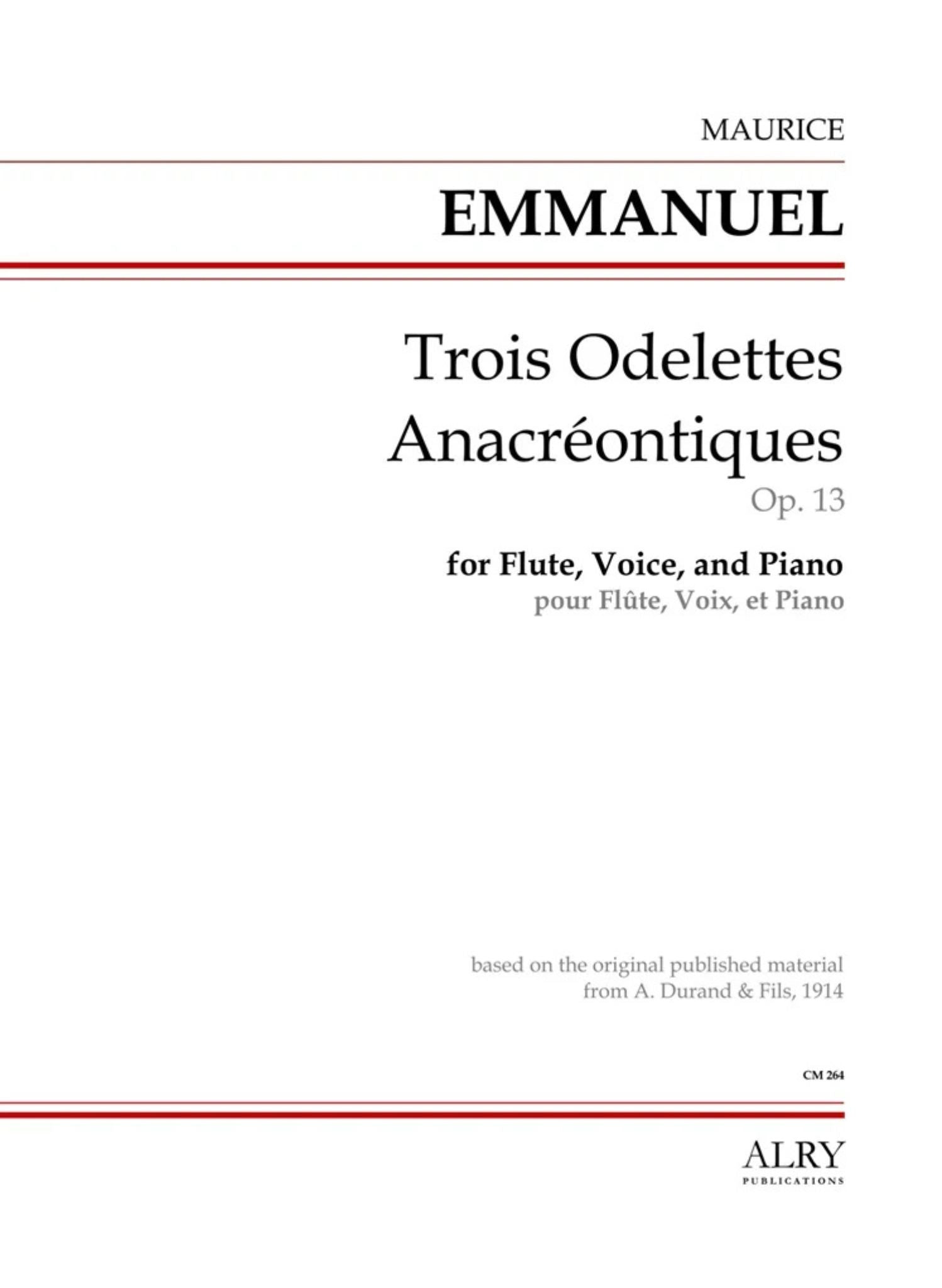 Emmanuel, M :: Trois Odelettes Anacreontiques, Op. 13