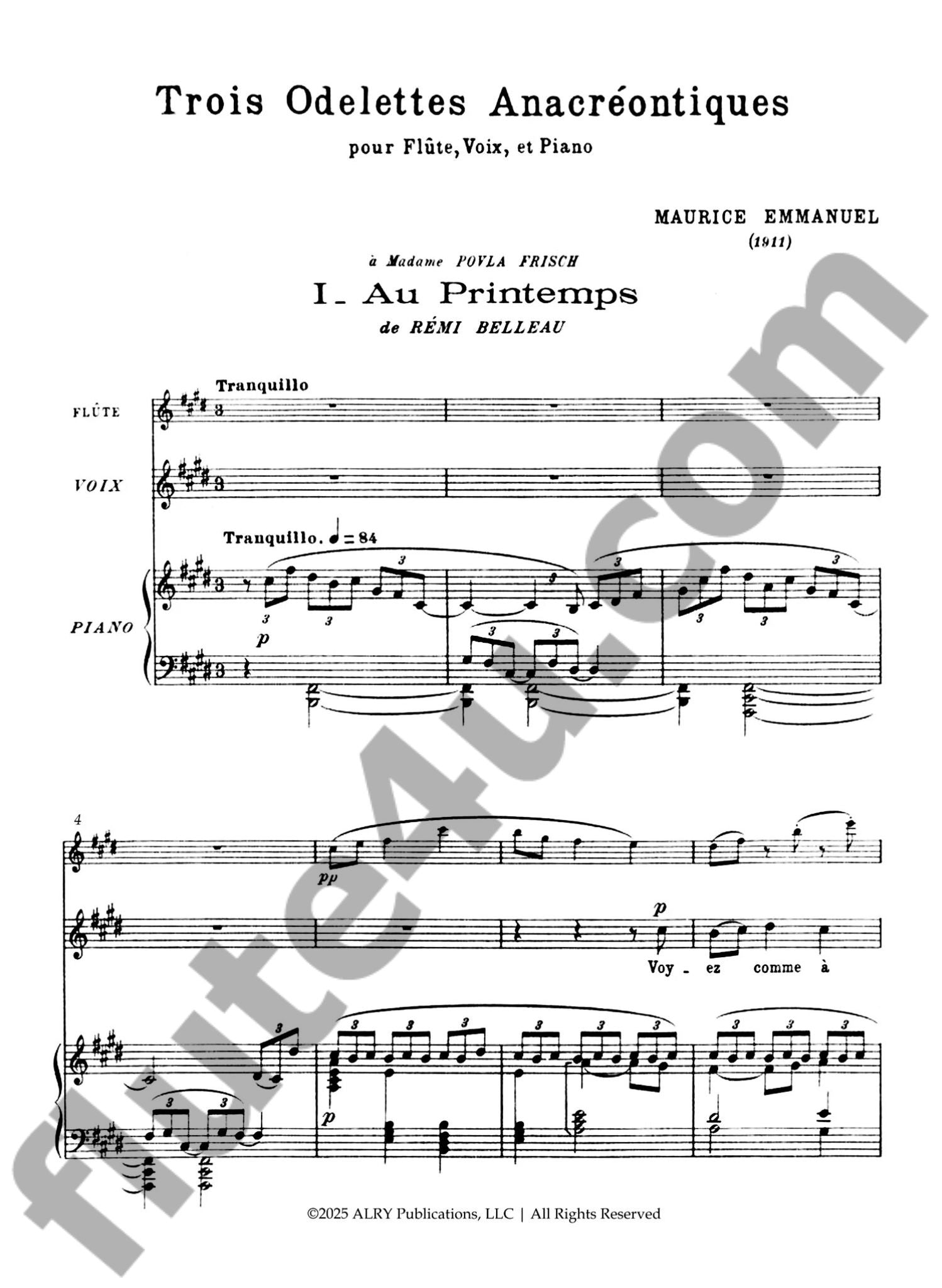 Emmanuel, M :: Trois Odelettes Anacreontiques, Op. 13