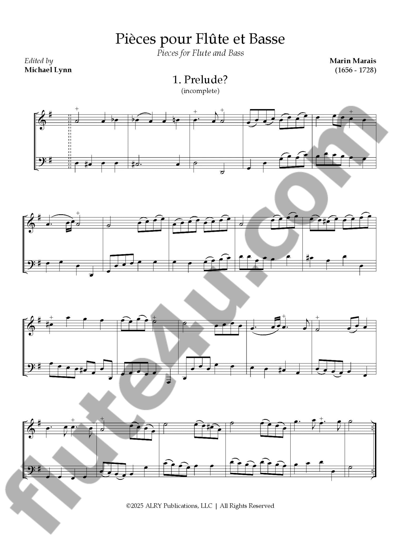 Marais, M :: Pieces pour Flute et Basse [Pieces for Flute and Bass]