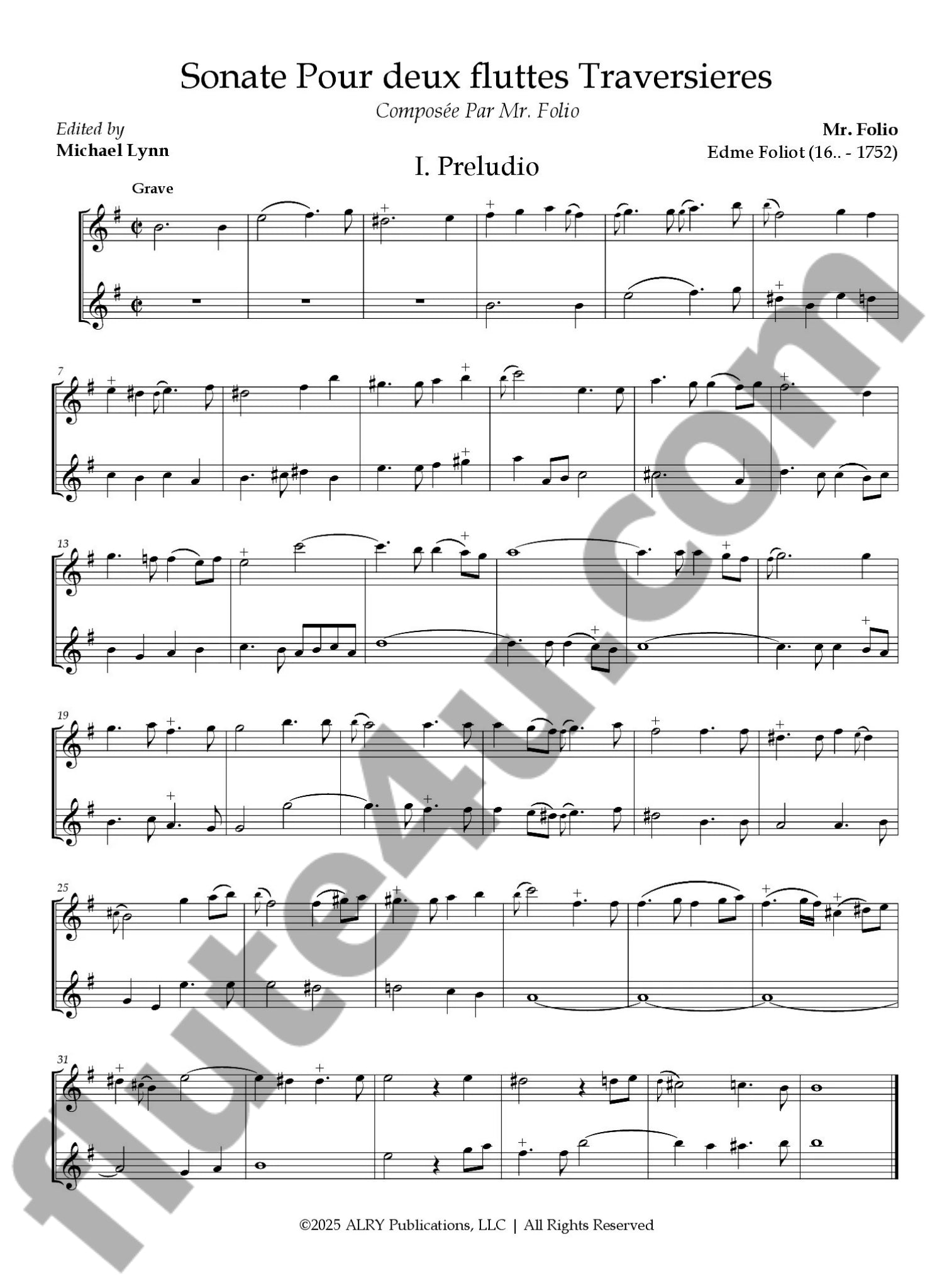 Foliot, E :: Sonate Pour deux flute Traversieres