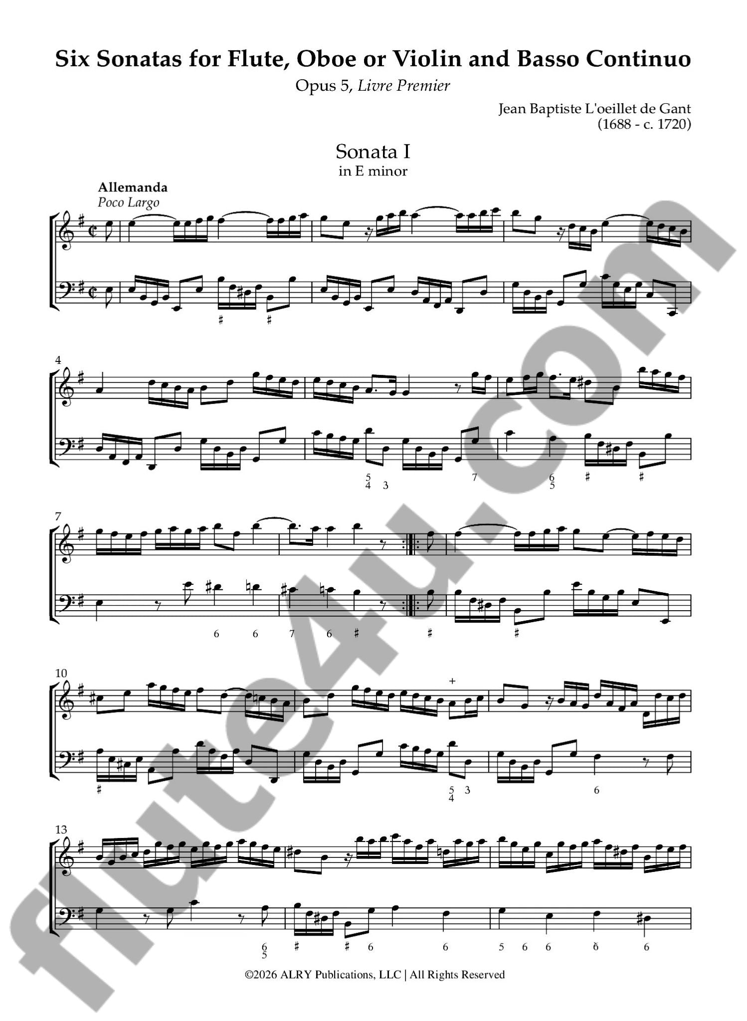 L'oeillet de Gant, JP :: Six Sonatas, Op. 5, Livre Premier