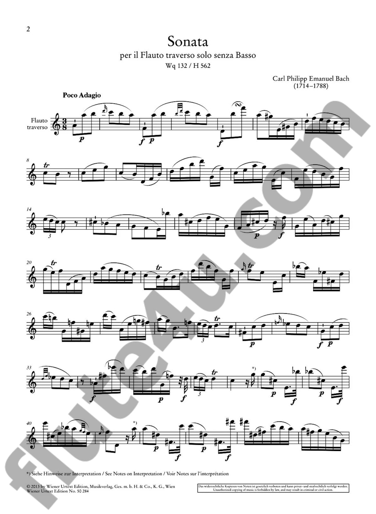 Bach, CPE :: Sonate fur Flote Solo Wq 132/H 562