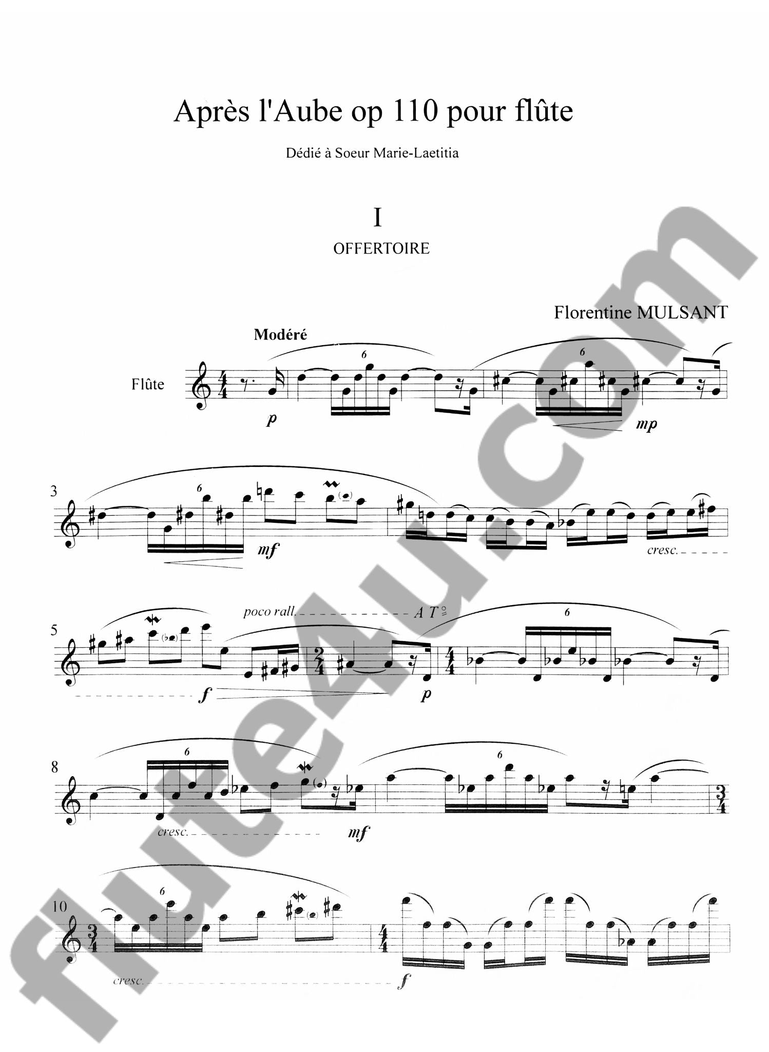 Mulsant, F :: Apres l'aube pour flute, op. 110