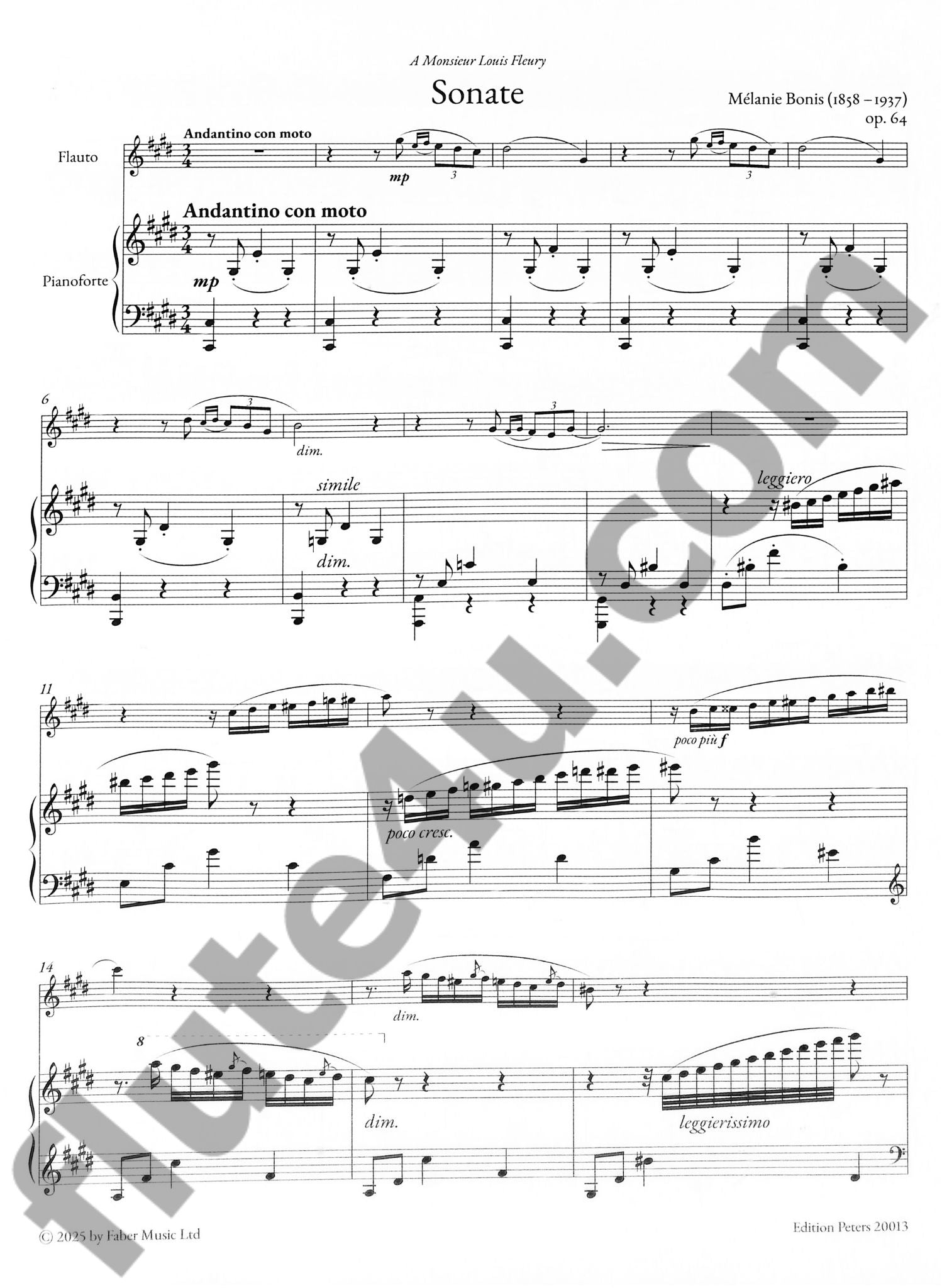 Bonis, M :: Sonata for Flute and Piano in C-sharp minor Op. 64